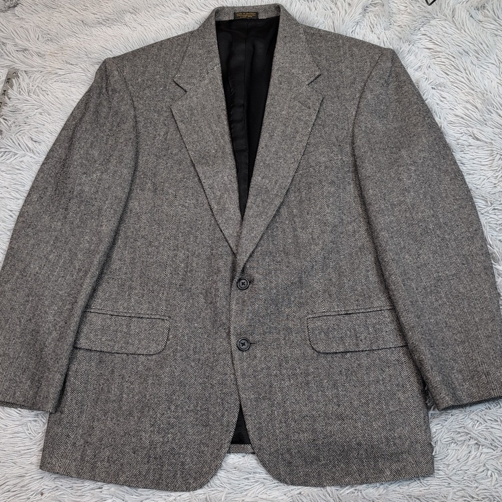 Vintage Holbrook Jacket Mens 42‎ S Gray Wool Camel Hair Blend Coat Herringbone